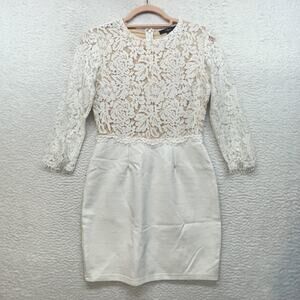 Lulus Dress Womens Small White Lace Long Sleeve Sheath Mini Shower Bridal